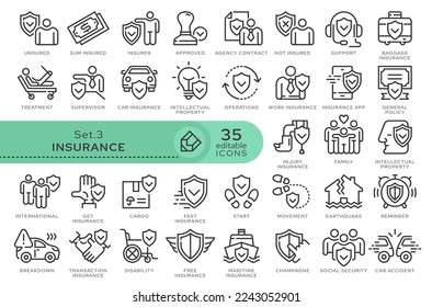 Set of conceptual icons. Vector icons in flat linear style for web sites, applications and other graphic resources. Set from the series - Insurance. Editable outline icon.	
