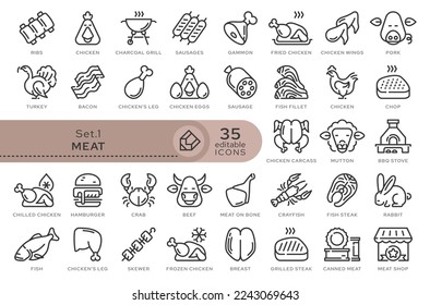 Set of conceptual icons. Vector icons in flat linear style for web sites, applications and other graphic resources. Set from the series - Meat. Editable outline icon.	
