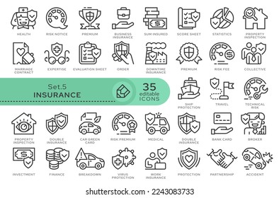 Set of conceptual icons. Vector icons in flat linear style for web sites, applications and other graphic resources. Set from the series - Insurance. Editable outline icon.	
