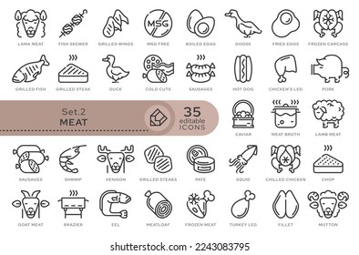 Set of conceptual icons. Vector icons in flat linear style for web sites, applications and other graphic resources. Set from the series - Meat Products. Editable outline icon.	
