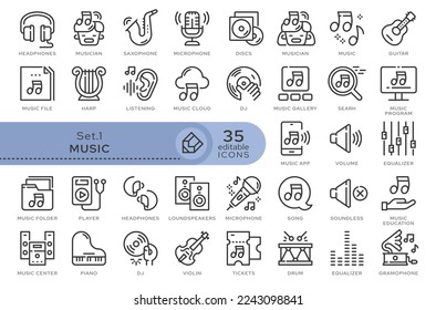 Set of conceptual icons. Vector icons in flat linear style for web sites, applications and other graphic resources. Set from the series - Music and Musical Instruments. Editable outline icon.	
