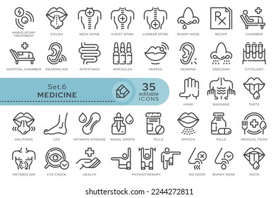 Set of conceptual icons. Vector icons in flat linear style for web sites, applications and other graphic resources. Set from the series - Medicine and Health. Editable outline icon.	
