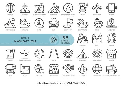 Set of conceptual icons. Vector icons in flat linear style for web sites, applications and other graphic resources. Set from the series - Navigation. Editable outline icon.	
