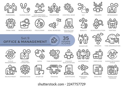 Set of conceptual icons. Vector icons in flat linear style for web sites, applications and other graphic resources. Set from the series - Office and Management. Editable outline icon.	
