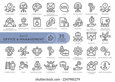 Set of conceptual icons. Vector icons in flat linear style for web sites, applications and other graphic resources. Set from the series - Office and Management. Editable outline icon.	
