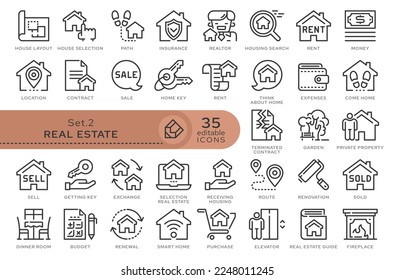 Set of conceptual icons. Vector icons in flat linear style for web sites, applications and other graphic resources. Set from the series - Real Estate. Editable outline icon.	
