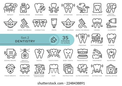 Set of conceptual icons. Vector icons in flat linear style for web sites, applications and other graphic resources. Set from the series - Dentistry. Editable outline icon.	
