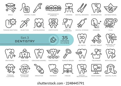 Set of conceptual icons. Vector icons in flat linear style for web sites, applications and other graphic resources. Set from the series - Dentistry. Editable outline icon.	
