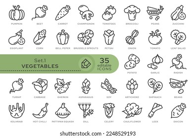 Set of conceptual icons. Vector icons in flat linear style for web sites, applications and other graphic resources. Set from the series - Vegetables. Editable outline icon.	
