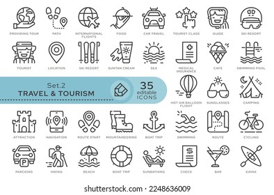 Set of conceptual icons. Vector icons in flat linear style for web sites, applications and other graphic resources. Set from the series - Travel and Tourism. Editable outline icon.	

