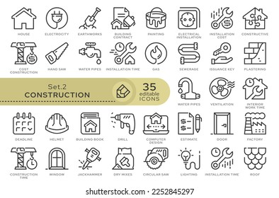 Set of conceptual icons. Vector icons in flat linear style for web sites, applications and other graphic resources. Set from the series - Construction. Editable outline icon.	
