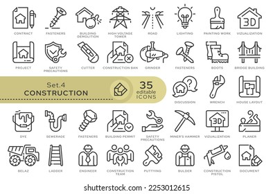 Set of conceptual icons. Vector icons in flat linear style for web sites, applications and other graphic resources. Set from the series - Construction. Editable outline icon.	
