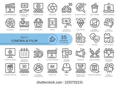 Set of conceptual icons. Vector icons in flat linear style for web sites, applications and other graphic resources. Set from the series - Cinema and Film. Editable outline icon.	
