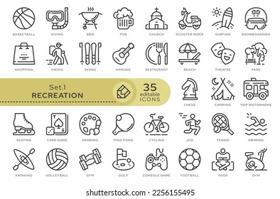 Set of conceptual icons. Vector icons in flat linear style for web sites, applications and other graphic resources. Set from the series - Recreation. Editable outline icon.	
