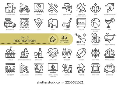 Set of conceptual icons. Vector icons in flat linear style for web sites, applications and other graphic resources. Set from the series - Recreation. Editable outline icon.	