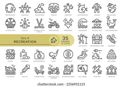 Set of conceptual icons. Vector icons in flat linear style for web sites, applications and other graphic resources. Set from the series - Recreation. Editable outline icon.	