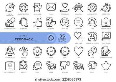Set of conceptual icons. Vector icons in flat linear style for web sites, applications and other graphic resources. Set from the series - Feedback. Editable outline icon.	
