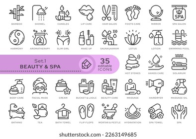 Set of conceptual icons. Vector icons in flat linear style for web sites, applications and other graphic resources. Set from the series - Beauty and SPA. Editable outline icon.	
