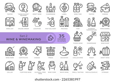 Set of conceptual icons. Vector icons in flat linear style for web sites, applications and other graphic resources. Set from the series - Wine and Winemaking. Editable outline icon.	
