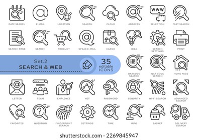 Set of conceptual icons. Vector icons in flat linear style for web sites, applications and other graphic resources. Set from the series - Web Search. Editable outline icon.	
