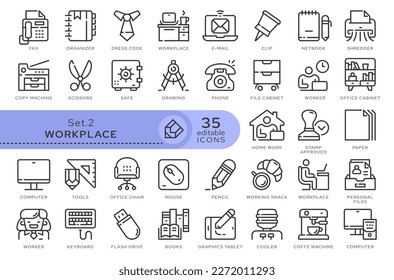 Set of conceptual icons. Vector icons in flat linear style for web sites, applications and other graphic resources. Set from the series - Workplace. Editable outline icon.	
