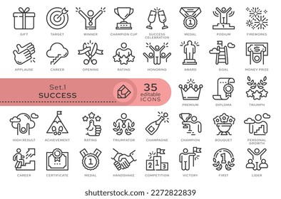 Set of conceptual icons. Vector icons in flat linear style for web sites, applications and other graphic resources. Set from the series - Success. Editable outline icon.	
