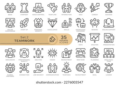 Set of conceptual icons. Vector icons in flat linear style for web sites, applications and other graphic resources. Set from the series - Team and Teamwork. Editable outline icon.		
