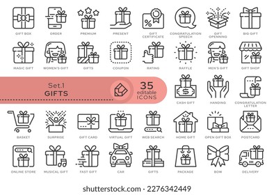 Set of conceptual icons. Vector icons in flat linear style for web sites, applications and other graphic resources. Set from the series - Gift and Present. Editable outline icon.	
