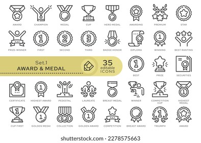 Set of conceptual icons. Vector icons in flat linear style for web sites, applications and other graphic resources. Set from the series - Award and Medal. Editable outline icon.	
