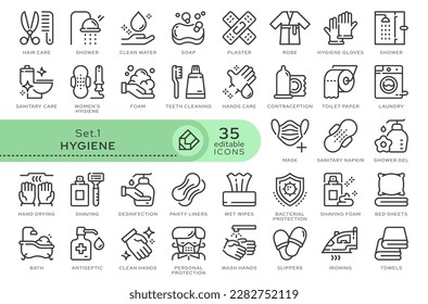 Set of conceptual icons. Vector icons in flat linear style for web sites, applications and other graphic resources. Set from the series - Hygiene. Editable outline icon.	
