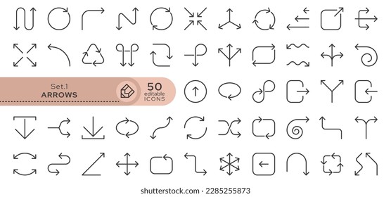 Set of conceptual icons. Vector icons in flat linear style for web sites, applications and other graphic resources. Set from the series - Arrows. Editable outline icon.	
