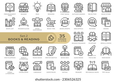 Set of conceptual icons. Vector icons in flat linear style for web sites, applications and other graphic resources. Set from the series - Books and Reading. Editable outline icon.	
