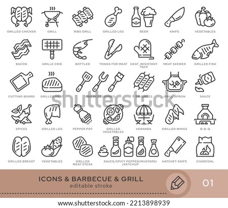 Set of conceptual icons. Vector icons in flat linear style for web sites, applications and other graphic resources. Set from the series - Barbecue and Grill. Editable stroke icon.
