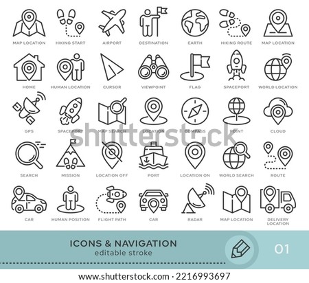 Set of conceptual icons. Vector icons in flat linear style for web sites, applications and other graphic resources. Set from the series - Navigation. Editable stroke icon.