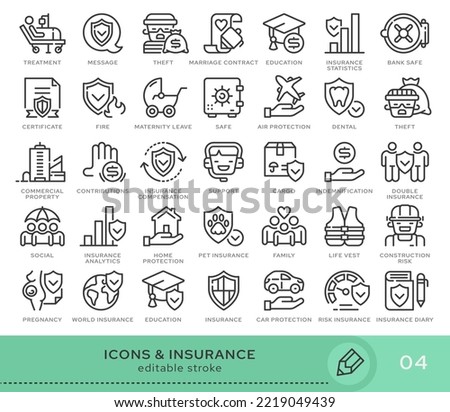 Set of conceptual icons. Vector icons in flat linear style for web sites, applications and other graphic resources. Set from the series - Insurance. Editable stroke icon.