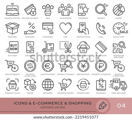 Set of conceptual icons. Vector icons in flat linear style for web sites, applications and other graphic resources. Set from the series - E-commerce and shopping. Editable stroke icon.