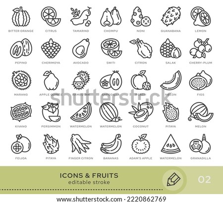 Set of conceptual icons. Vector icons in flat linear style for web sites, applications and other graphic resources. Set from the series - Fruits. Editable stroke icon.