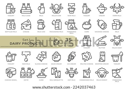 Set of conceptual icons. Vector icons in flat linear style for web sites, applications and other graphic resources. Set from the series - Dairy Products. Editable outline icon.	
