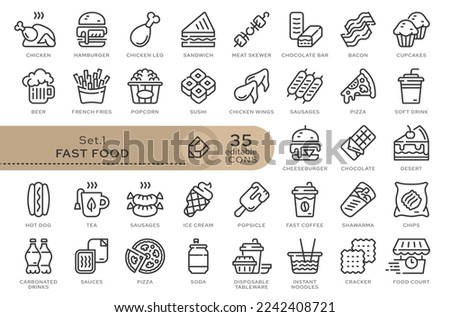 Set of conceptual icons. Vector icons in flat linear style for web sites, applications and other graphic resources. Set from the series - Fast Food. Editable outline icon.	
