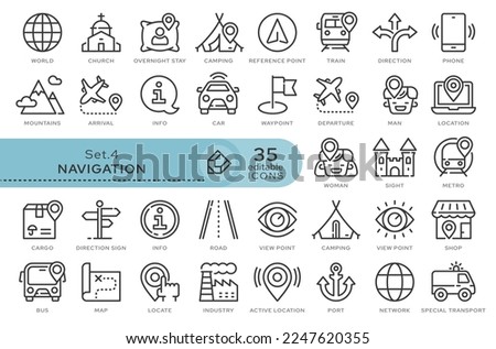 Set of conceptual icons. Vector icons in flat linear style for web sites, applications and other graphic resources. Set from the series - Navigation. Editable outline icon.	
