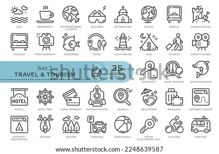 Set of conceptual icons. Vector icons in flat linear style for web sites, applications and other graphic resources. Set from the series - Travel and Tourism. Editable outline icon.	
