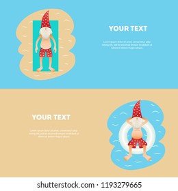 Set of conceptual summer horizontal banner cute christmas tanned character