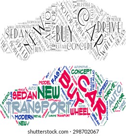 Set of conceptual word clouds in the form of an abstract car