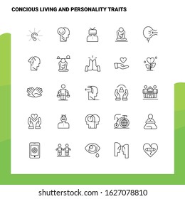 Set of Concious Living And Personality Traits Line Icon set 25 Icons. Vector Minimalism Style Design Black Icons Set. Linear pictogram pack.