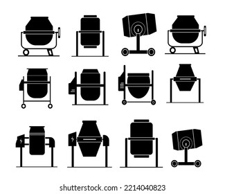 Set von Betonmischer-Vektorsymbole. Automatischer Mixer. Zementmischer