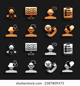 Set Concussion, headache, Psychological test, Broken heart or divorce, Online psychological counseling, Closed personality, Psychology and Encephalogram icon. Vector