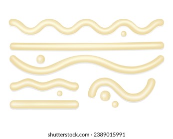Set of condensed milk, white liquid, mayonnaise, sauce creamy or yogurt, Various shapes Vector illustration isolated on a white background