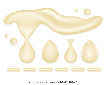 Set of condensed milk, white liquid, mayonnaise, sauce creamy or yogurt, Various shapes Vector illustration isolated on a white background.