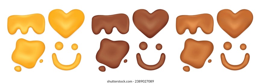 Set of condensed, sauce creamy, honey, chocolate, caramel, syrup, Various shapes, Text Box, Vector illustration isolated on a white background