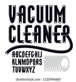 Set of condensed, tall modern vector capital, upper case alphabet letters isolated. Funky font for use as business poster design elements. Created using dimensional vacuum pipe style.